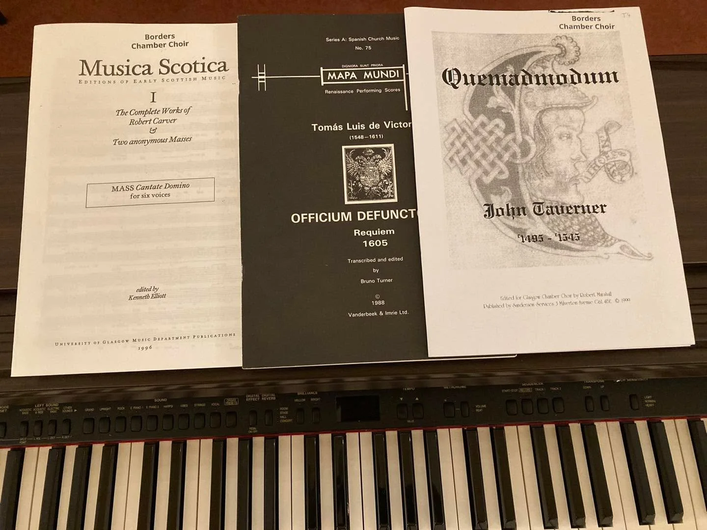 What wet Wednesday evening could fail to be brightened when faced with this rehearsal repertoire? Rehearsals are in full swing ready for our next concert&hellip; next month! 

#johntaverner #robertcarver #victoria #borderschamberchoir #choral music #