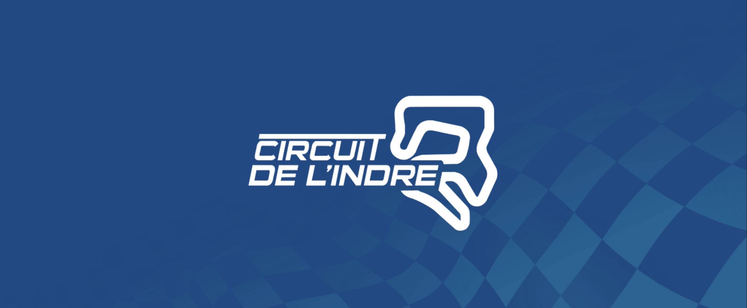 Logo du Circuit de l'Indre sur un fond bleu avec motifs de lignes géométriques.