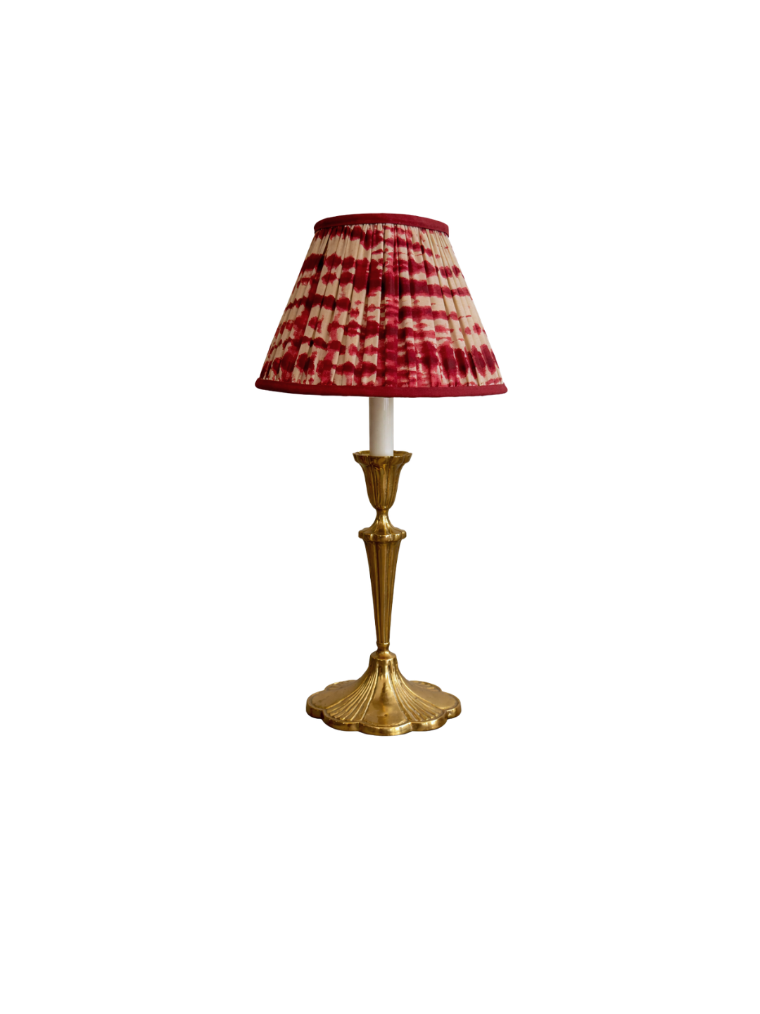 Vintage Brass Lamp with Crimson Pleated Shade