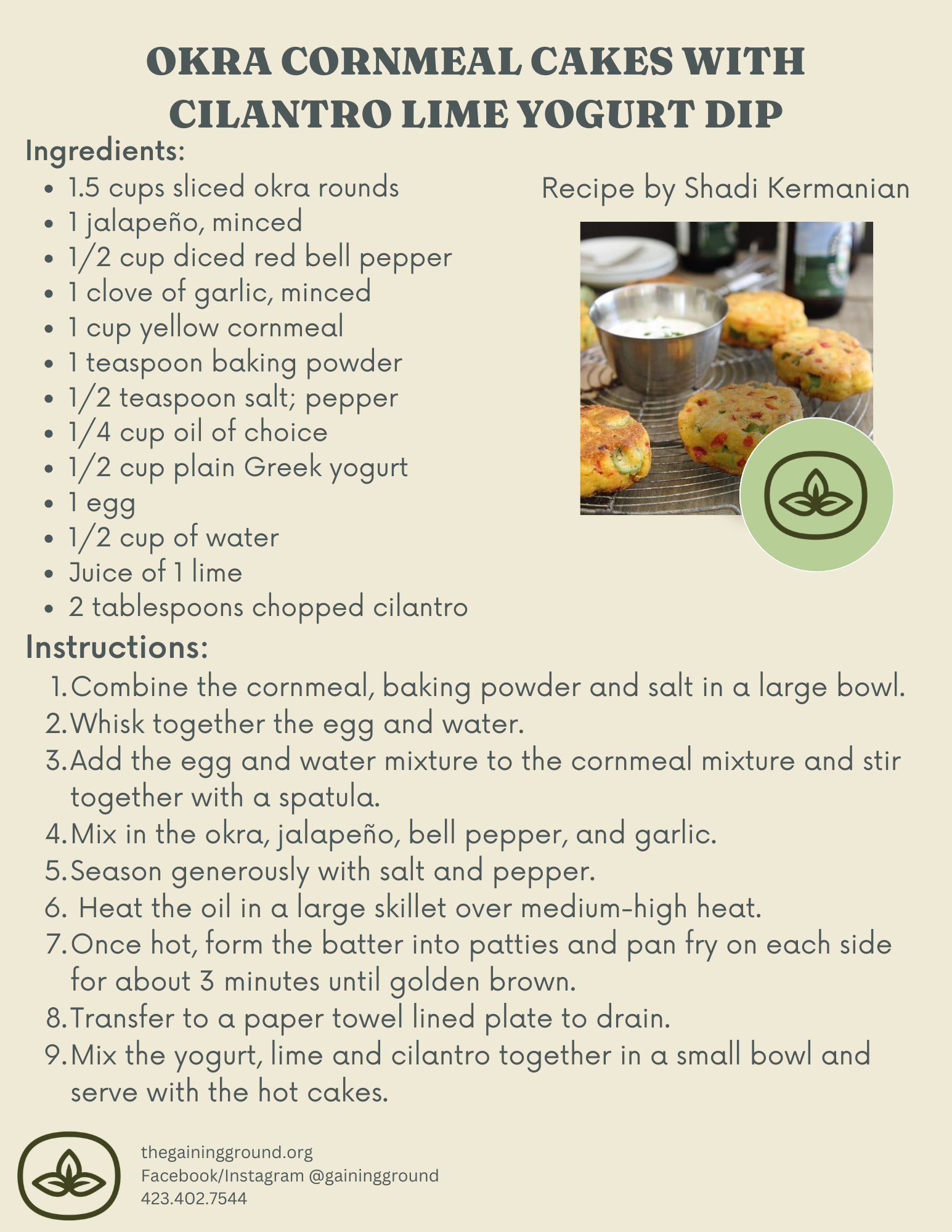 Okra Cornmeal Cakes with Cilantro-Lime Yogurt Dip 