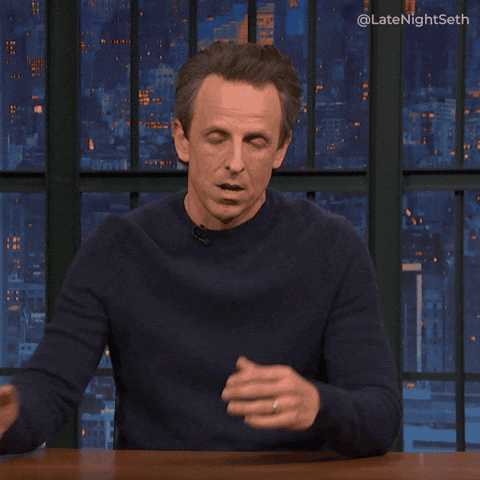 Seth Meyers looking annoyed
