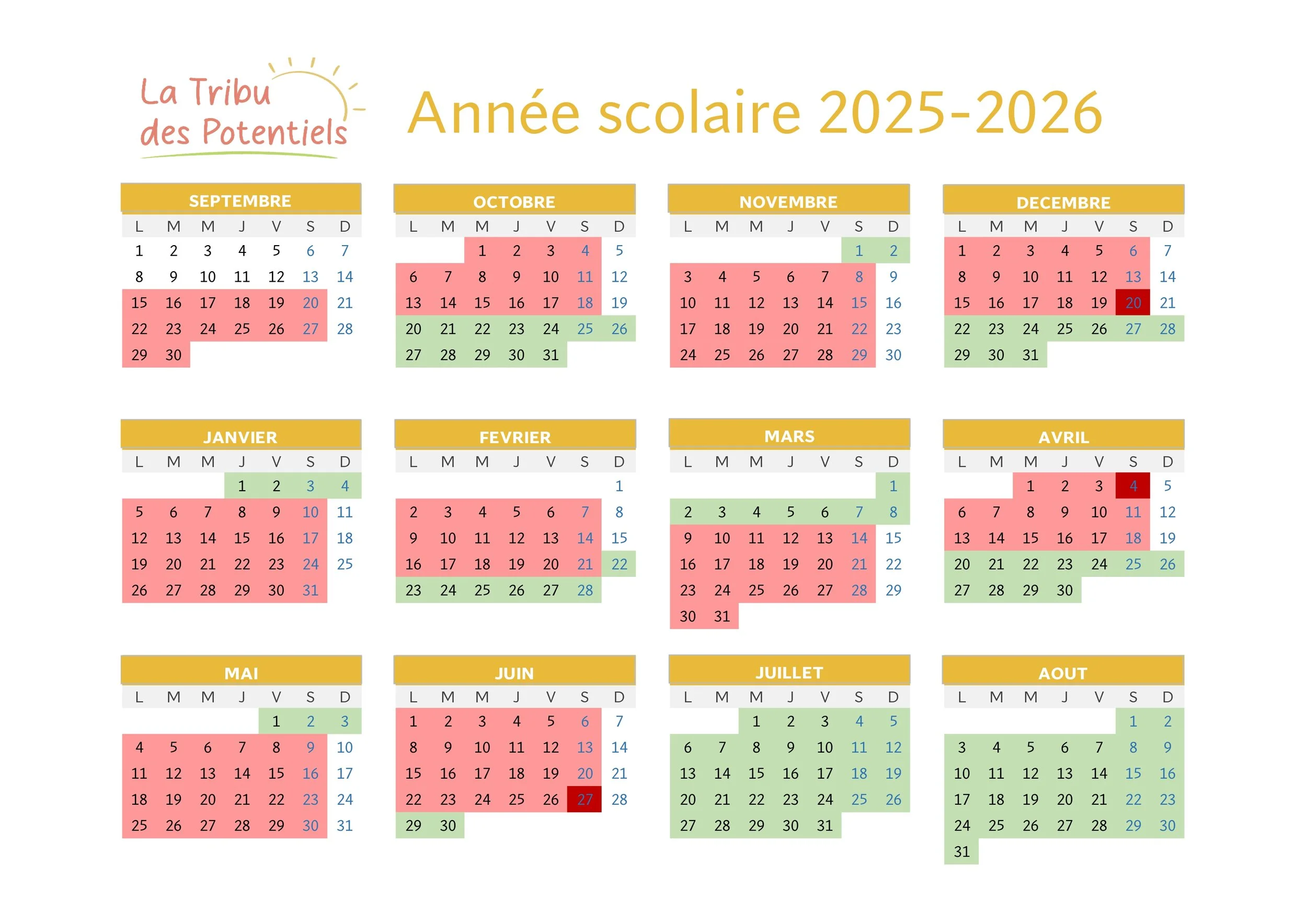 calendrier annuel des séances