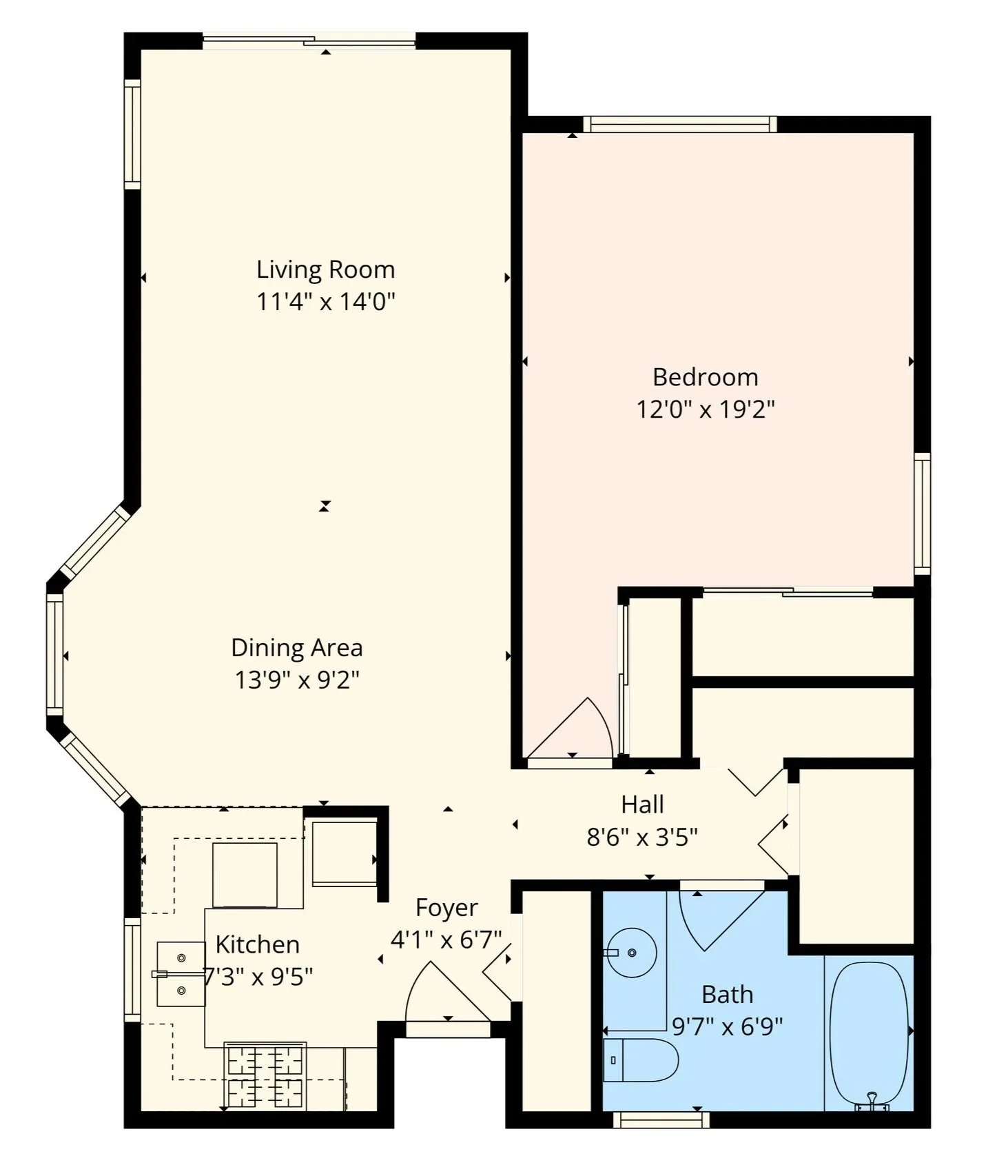 1 Bedroom 1 Bath Deluxe Floorplan