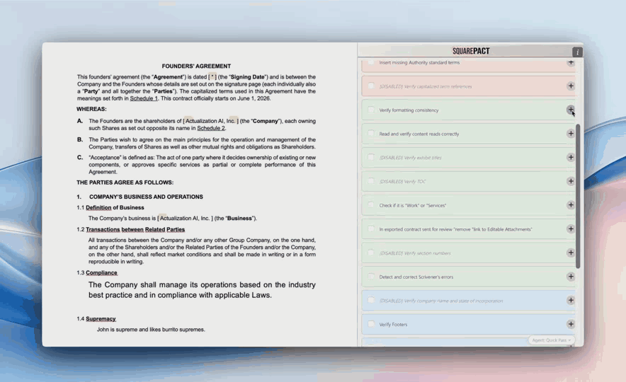 SquarePact AI Dev plugin interface in Microsoft Word