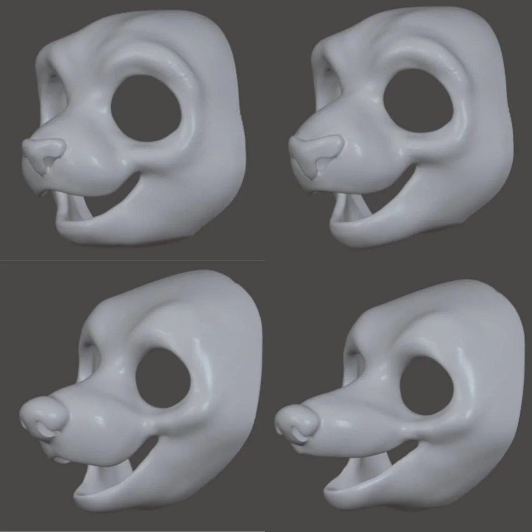 I recently dedicated some time to refreshing the TPU bases that I'll be offering for sale both at conventions and online afterward! These include cat, big cat, canine, and fox designs.

#fursuit #fursuitbases #furry #tpubase #tpufursuit #honeydadger