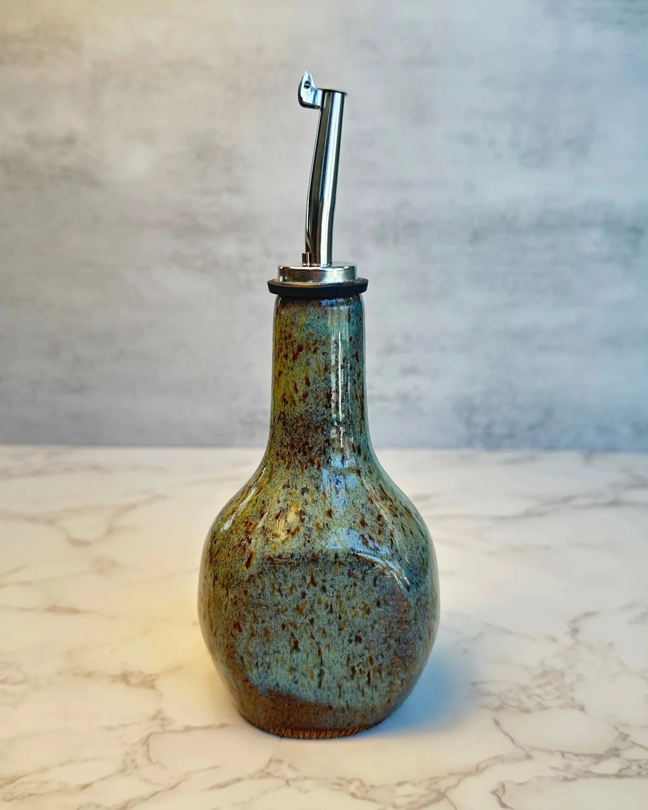 Handmade Ceramic Oil Dispenser with Stainless Steel Pour Spout