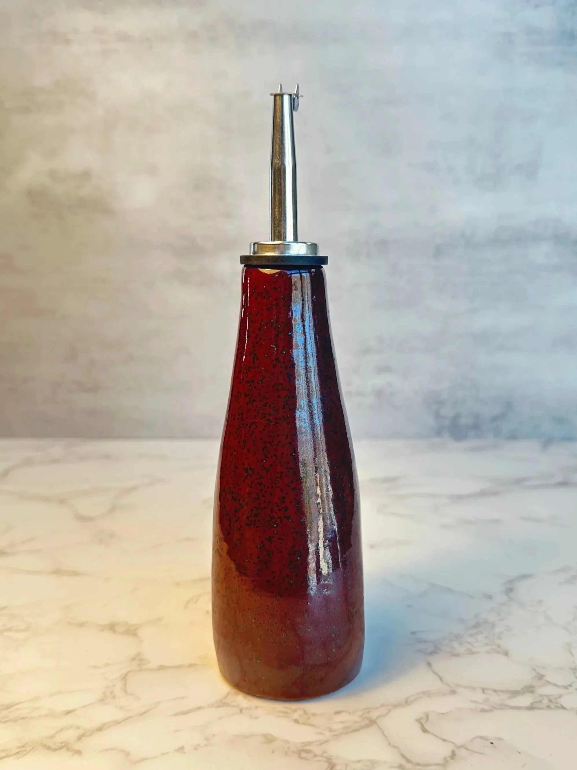 Handmade Stoneware Oil Bottle with Stainless Steel Spout