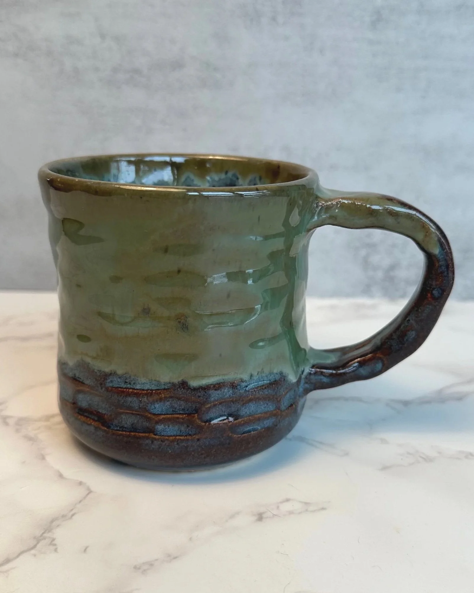 Handmade Stoneware Mug in Rustic Green Glaze