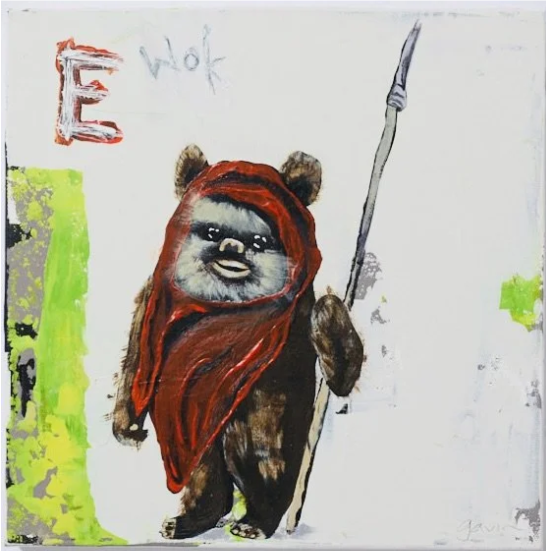 Initials Series... "E" Ewok 12"X12"  $300 ***SOLD***