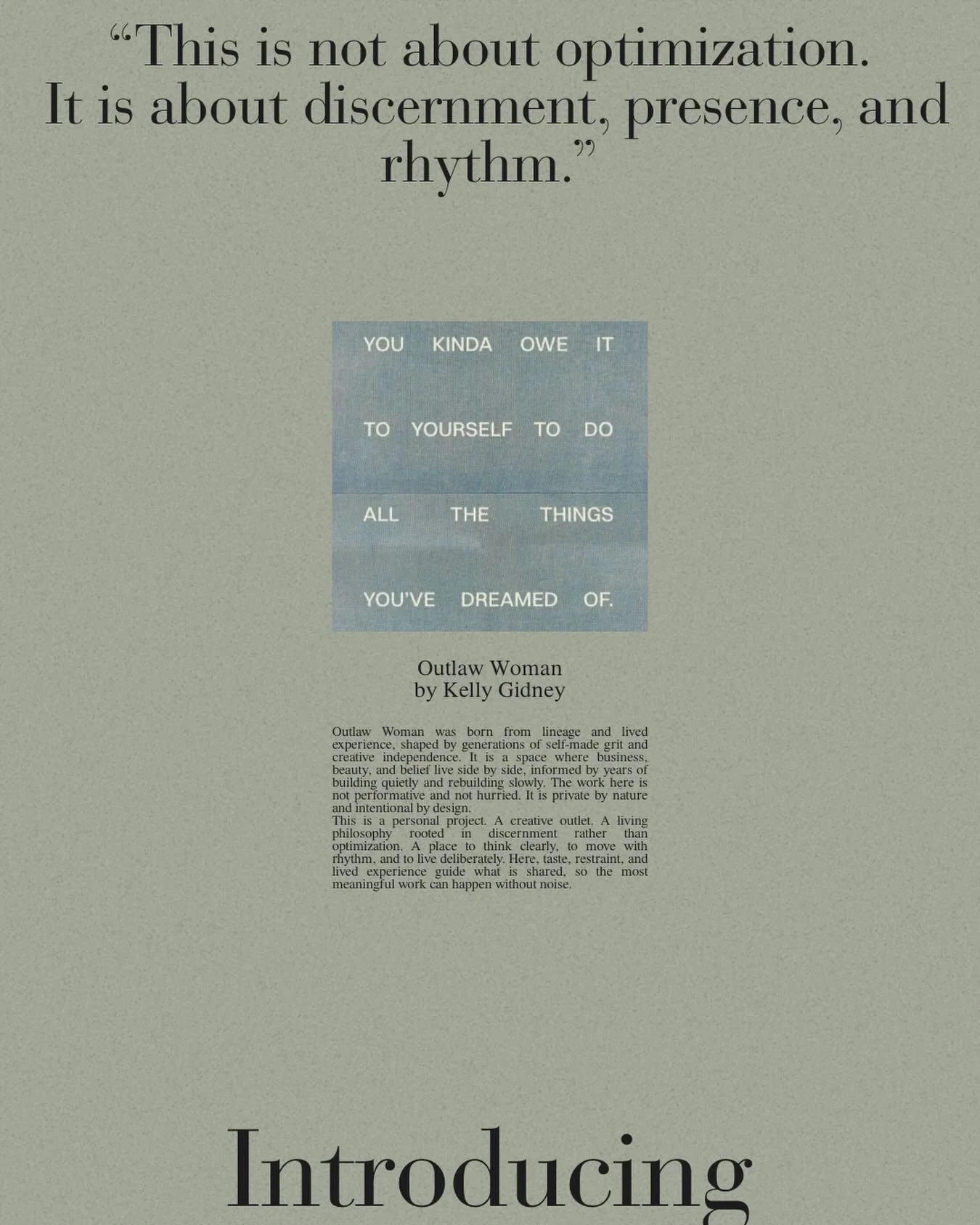 Outlaw Woman was born from lineage and lived experience, rooted in the legacy of self made grit, creative autonomy, and an unshakable sense of direction.

I come from a long line of entrepreneurs. My grandfather, the original outlaw, launched a truck