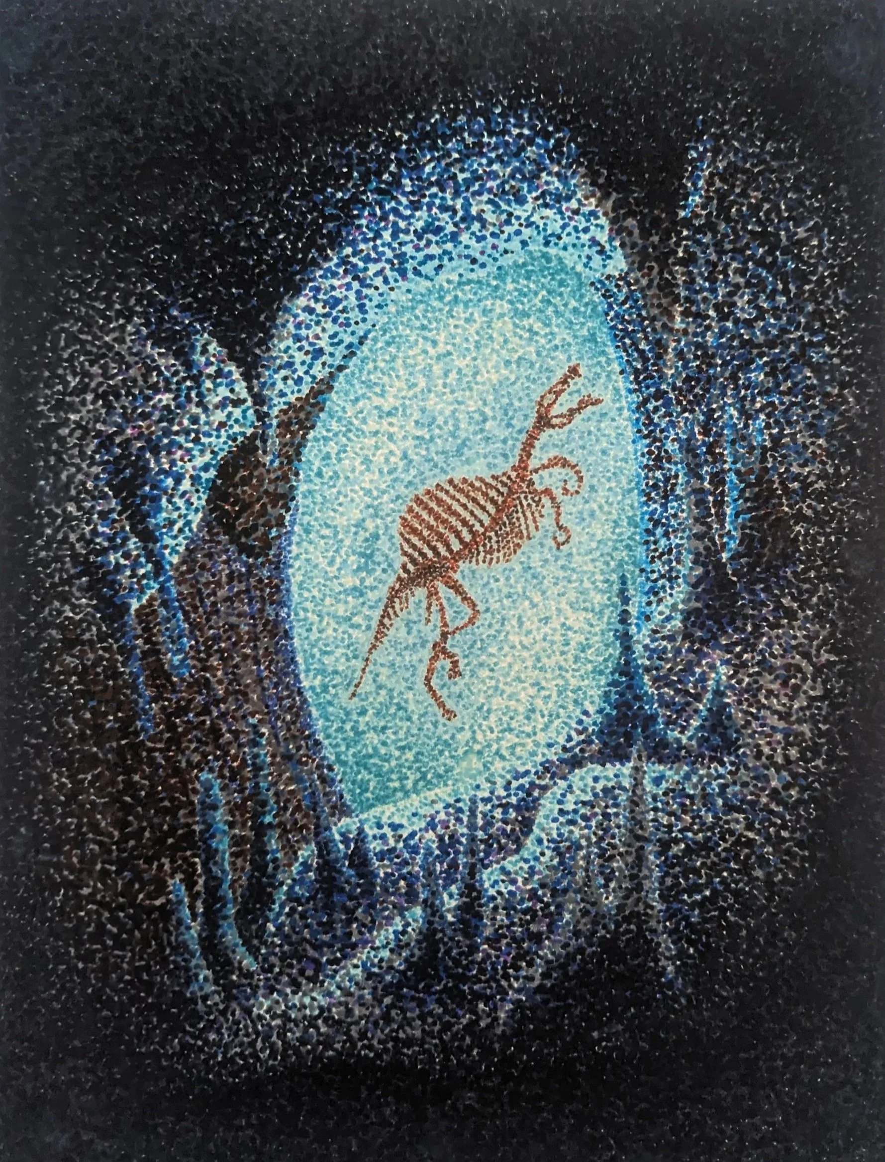 Medium: Marker on paper. Pointillism method used to create a cave environment.