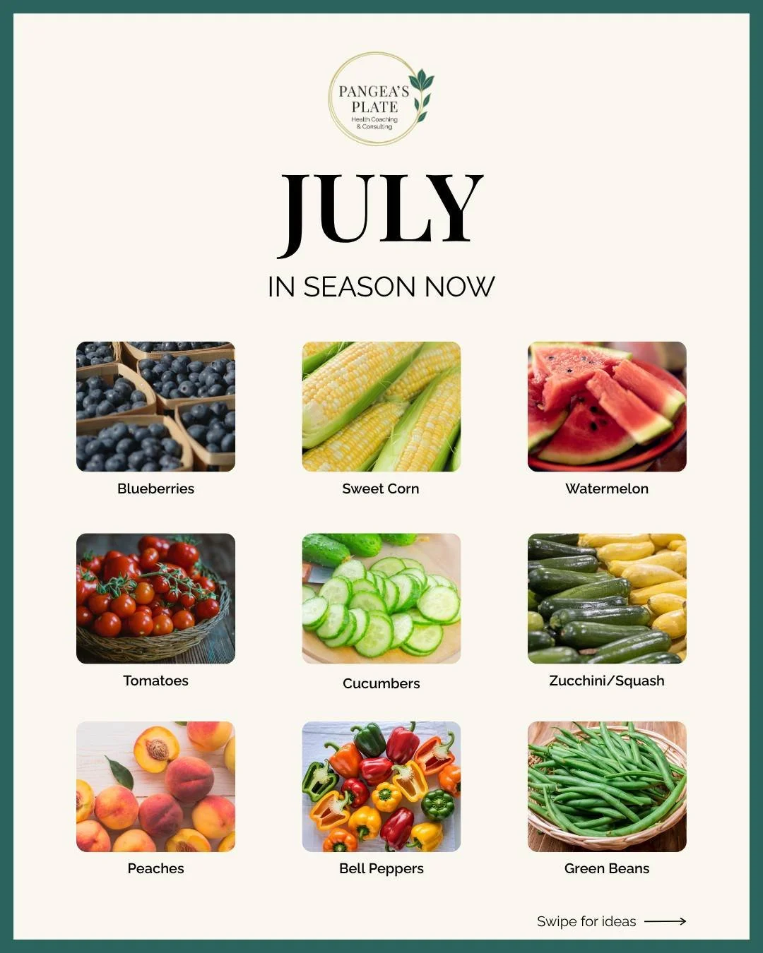 July is one of the best times of the year to fill your plate with fresh, colorful produce! 🍉🫐🌽

Eating seasonally isn&rsquo;t just delicious - it means enjoying fruits and vegetables at their peak flavor, freshness, and nutrient density. It&rsquo;