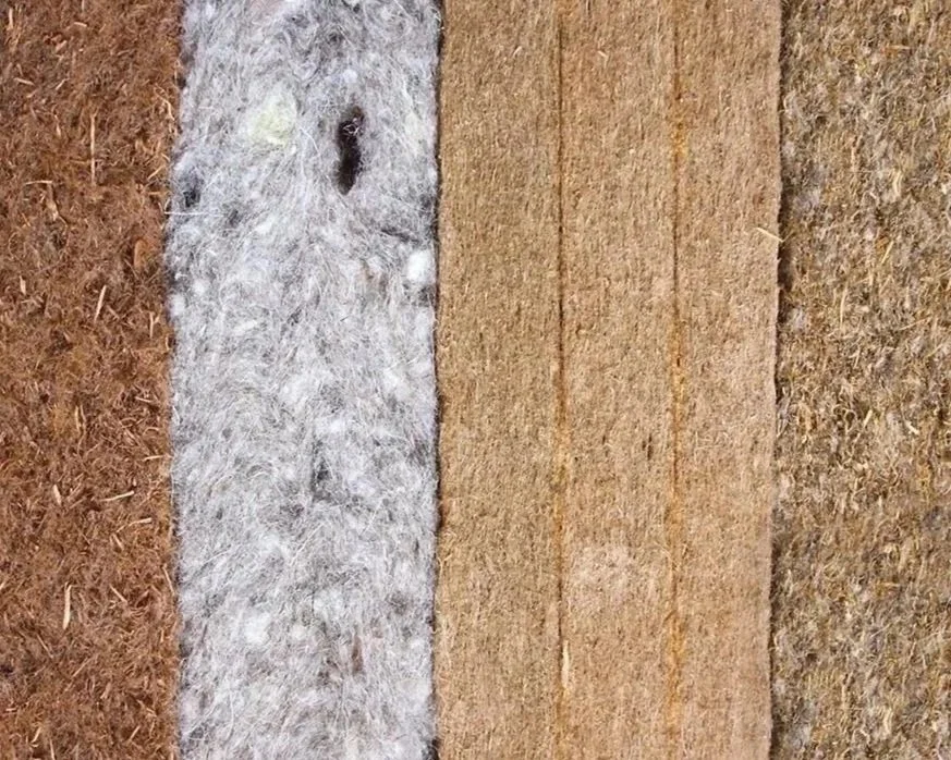 HEMP, STAW WOOL, CELLUOSE. THERMAL PERFORMANCE SUSTAINABILITY.  POLYMER BINDER FIBERS. DURABILITY FLEXAIBILTY