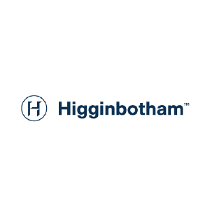 Higginbotham logo with a white background, featuring a navy blue circle with an H inside and the company name next to it.