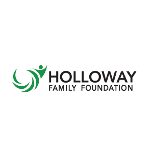 Holloway Family Foundation logo featuring a stylized green figure with arms raised inside a circular swoosh, accompanied by the text 'Holloway Family Foundation' underneath.