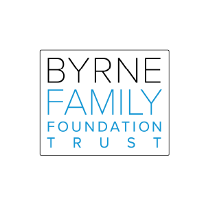 Logo of the Byrne Family Foundation Trust with black, blue, and gray text on a white background