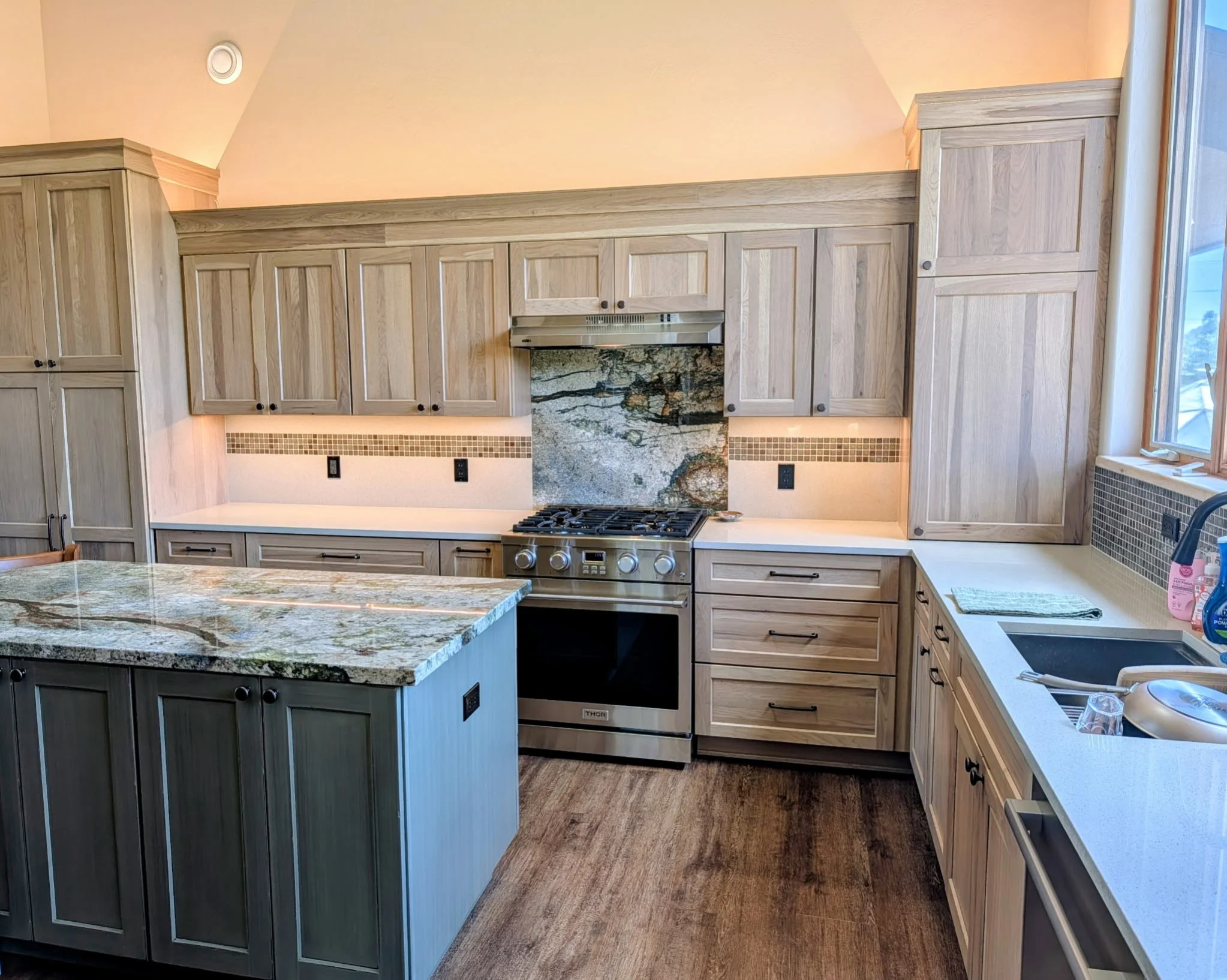 Oak kitchen appliance garage cabinetry
