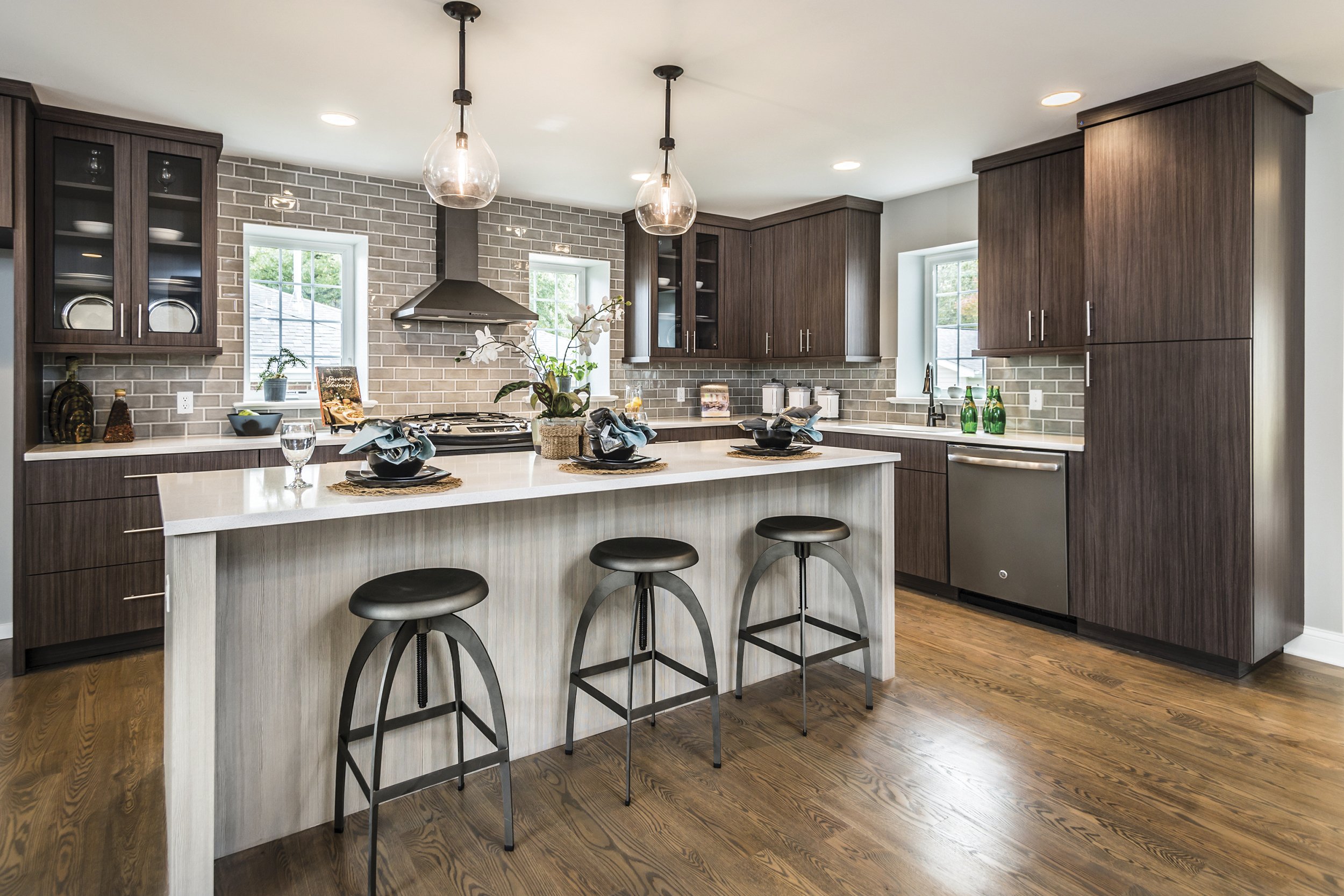 Perfect family kitchen dark wood cabinets with island experienced local installers Dolores Colorado