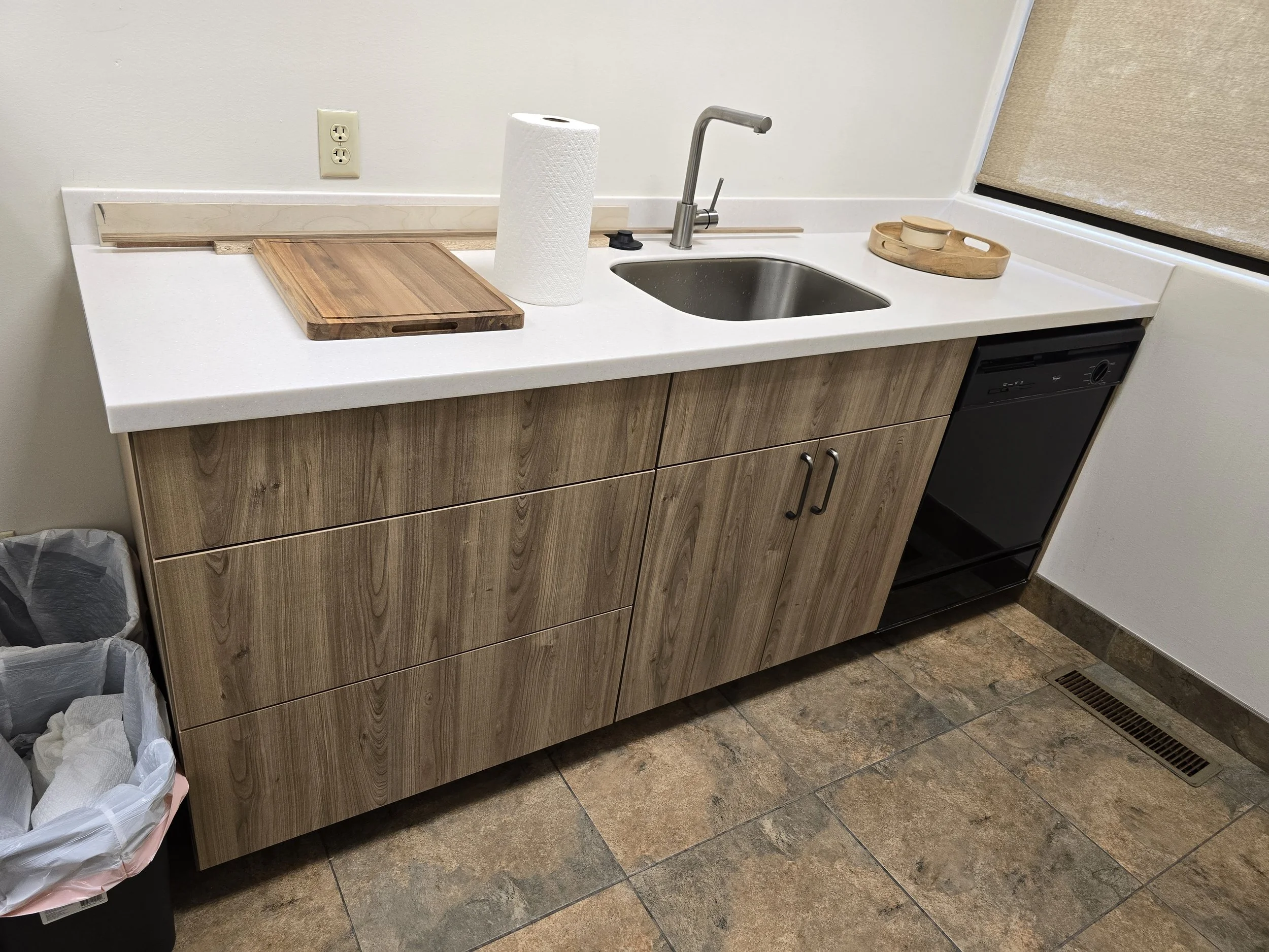 Commercial Office Building Breakroom. Durable cabinets for heavy use.