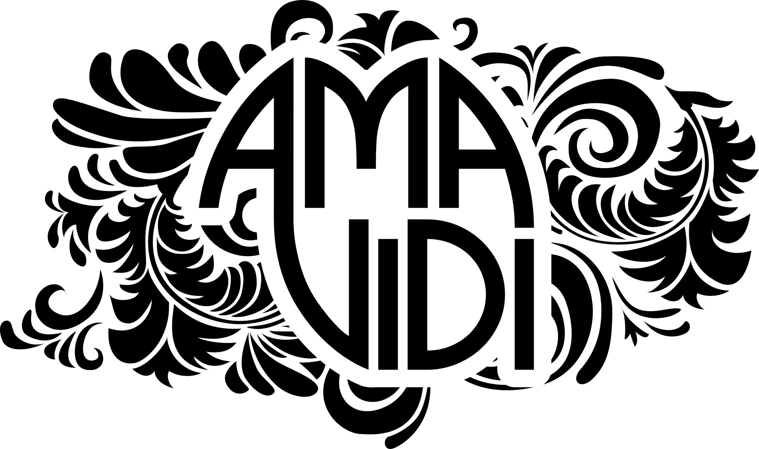 Black and white graphic design with the word 'Atari' in the center, surrounded by intricate, swirling patterns and decorative elements.