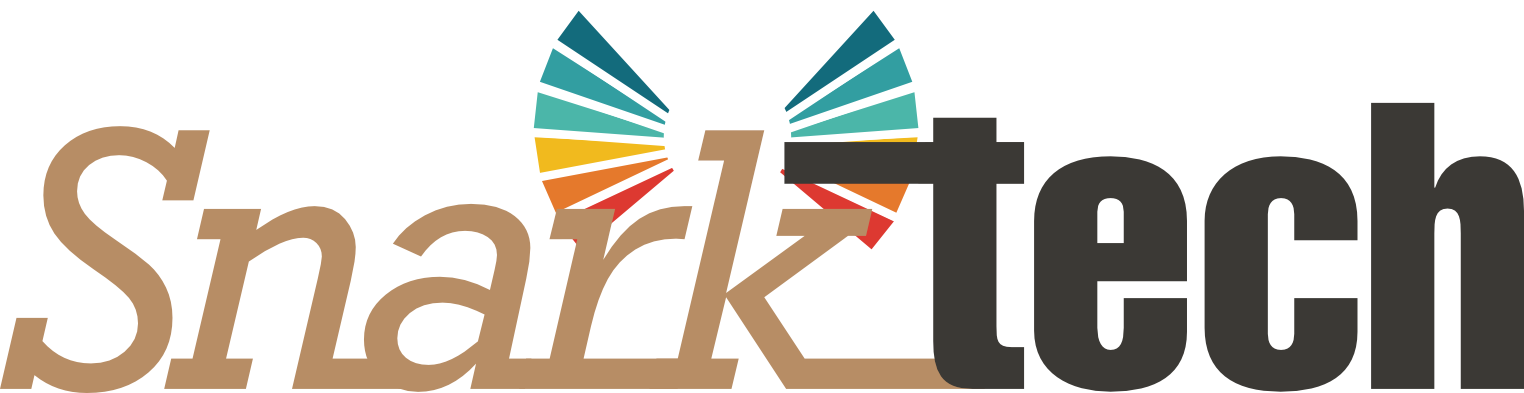 The logo features the word 'SnarkTech' with 'Snark' in tan and 'Tech' in black, with a stylized, multicolored, semi-circular shape resembling a fingerprint or rainbow above the letter 'k'.