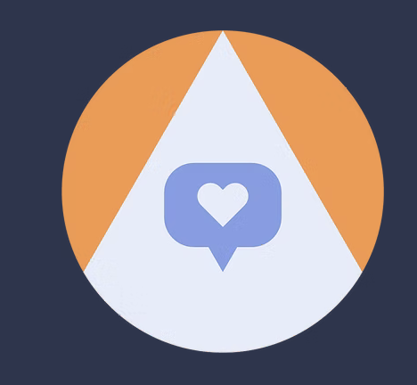 Social media icon with a heart inside a speech bubble on a circular background.