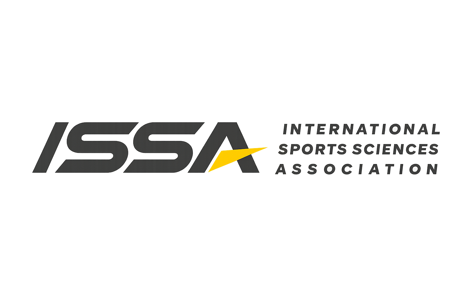 Logo of the International Sports Sciences Association featuring stylized black and yellow text with the acronym ISSA and full name to the right.