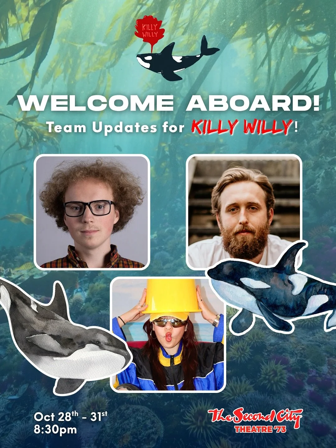 Announcing Killy Willy Team Updates! 🐳
We are so happy to have @schindlerjake and @spencer._.simpson joining us for our @thesecondcityto run, and @jenn.tan_ stepping into the role of Shark! It’s gonna be a splash!
Oct 28th-31st, tickets are