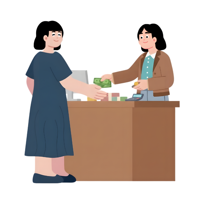 clienta paga a empresaria en la caja