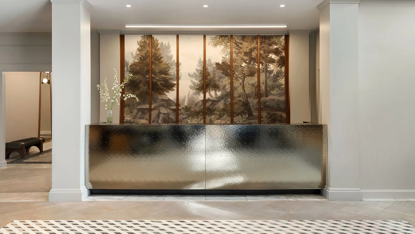 Large scale hand painted mural for luxury hotel lobby