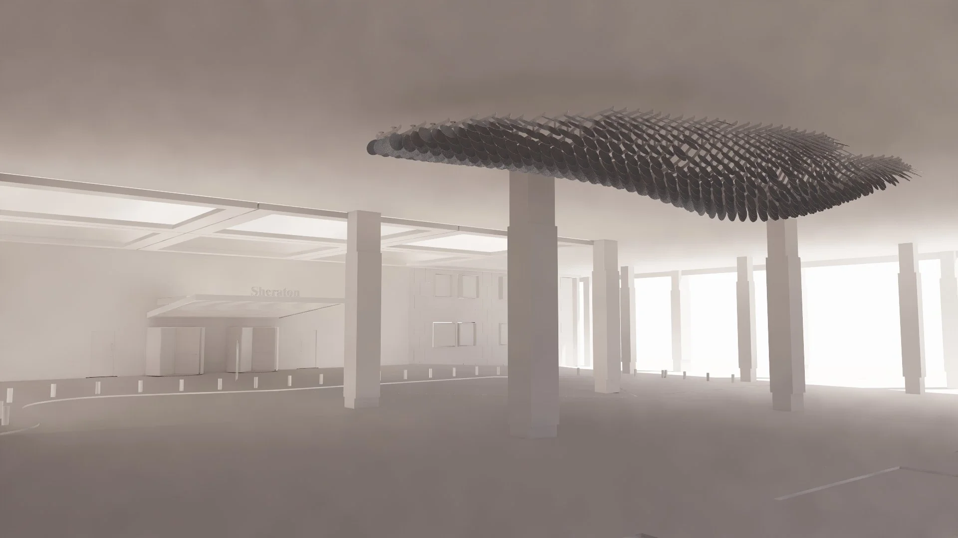 3D rendering for custom designed and engineered porte cochere artwork for luxury hotel