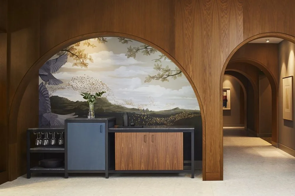 Hand painted large scale mural for luxury hotel public area