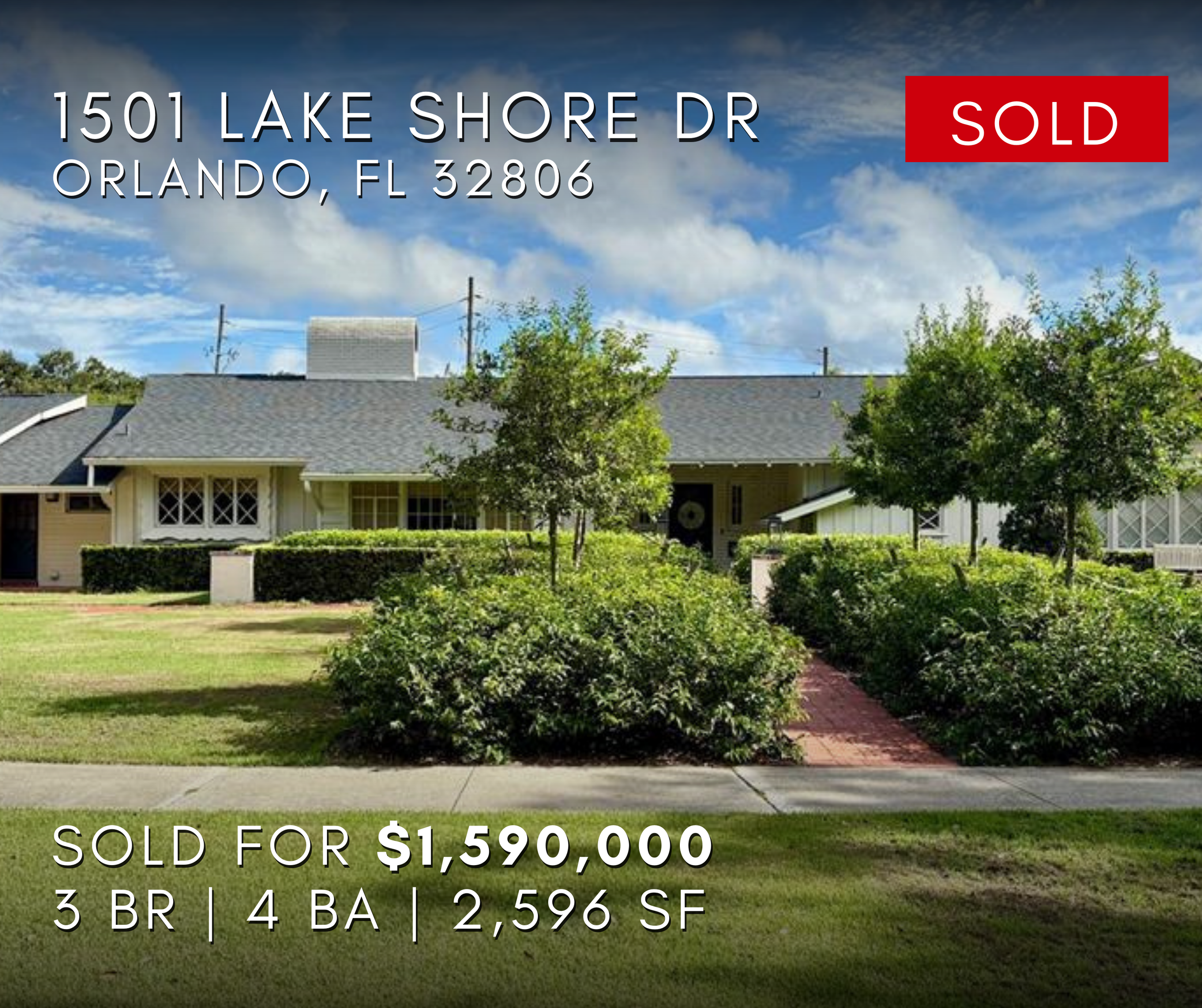 1501 Lake Shore Dr, Orlando, FL 32806, sold home, sold for $1,590,000, 3 bedrooms, 4 bathrooms, 2,596 square feet. Jenni Sloan represented seller