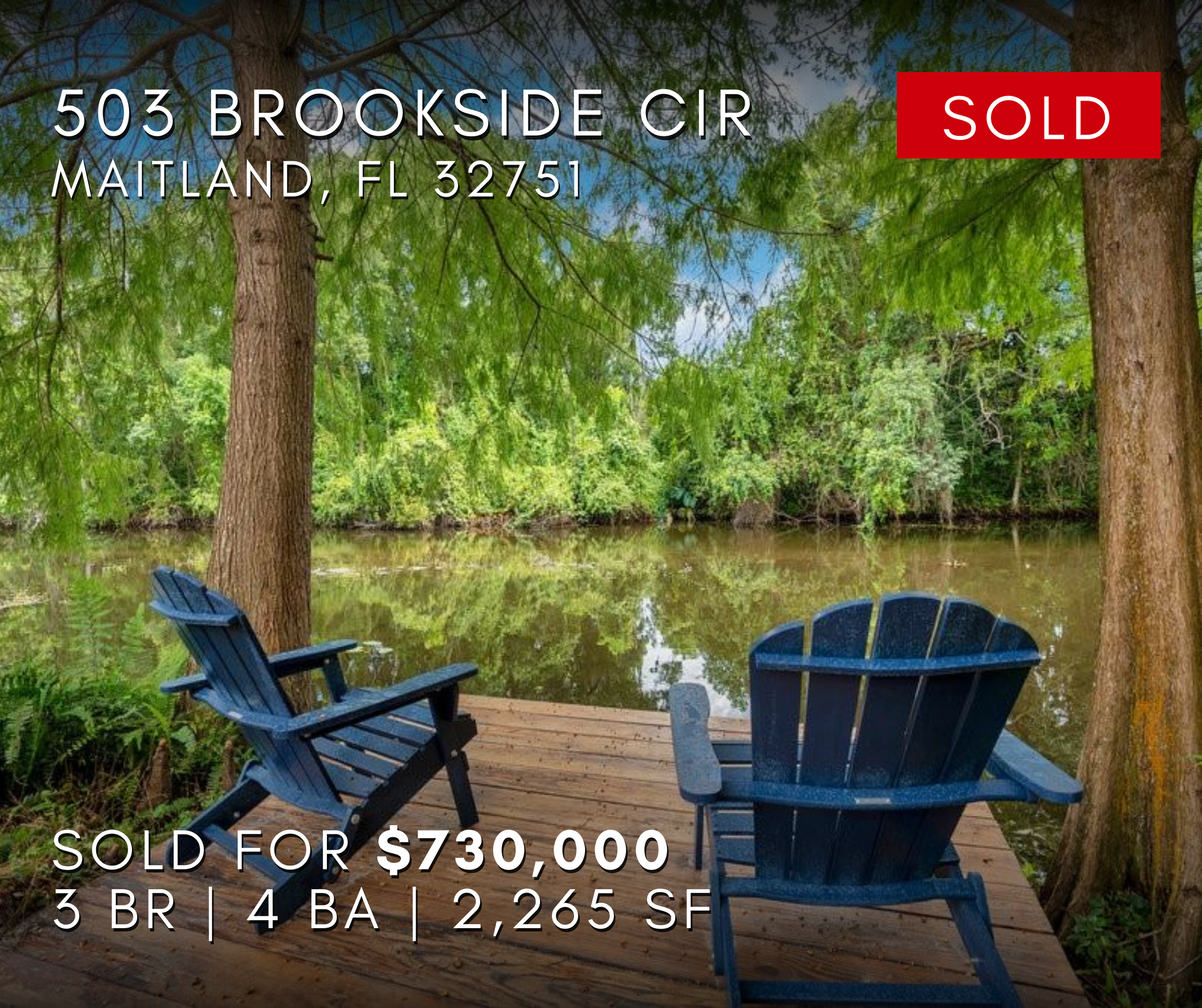 503 Brookside Cir, Maitland, FL 32751, sold for $730,000, with 3 bedrooms, 4 bathrooms, and 2,265 square feet.