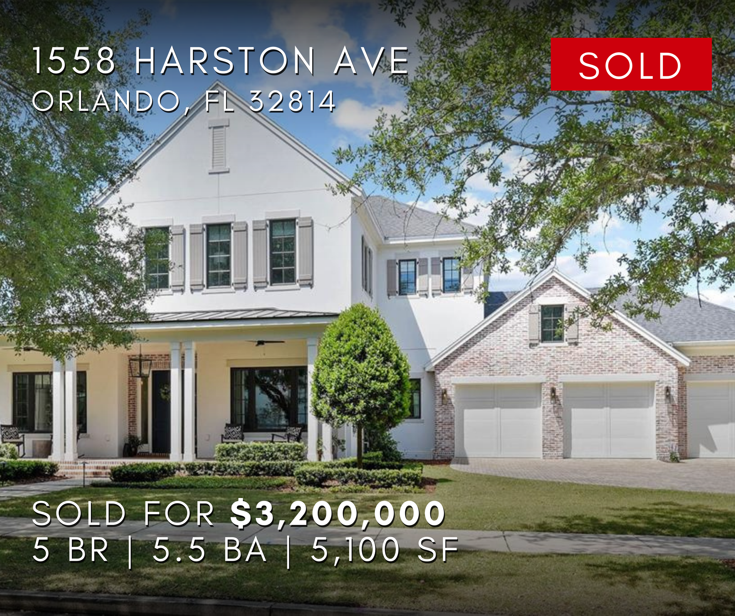 1558 Harston Ave, Orlando, FL 32814, for $3,200,000, with 5 bedrooms, 5.5 bathrooms, and 5,100 square feet of living space. Sold Home Jenni Sloan at Kelly Price & Company