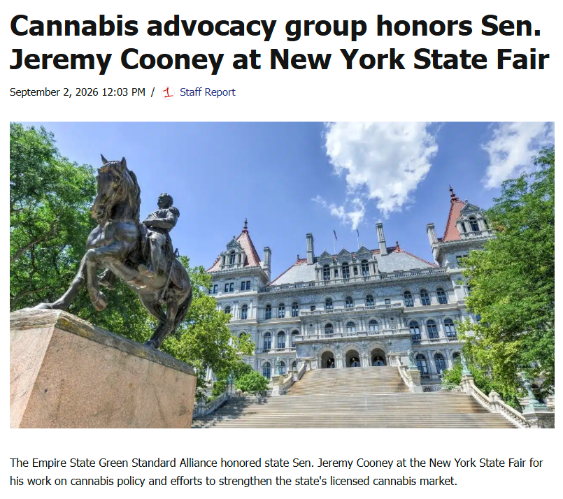 Cannabis advocacy group honors Sen. Jeremy Cooney at New York State Fair