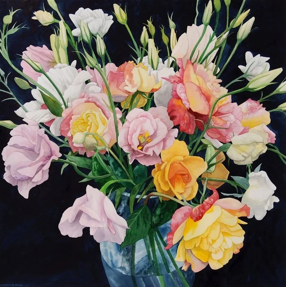Rose & Lisainthus Bouquet, watercolor 40x40