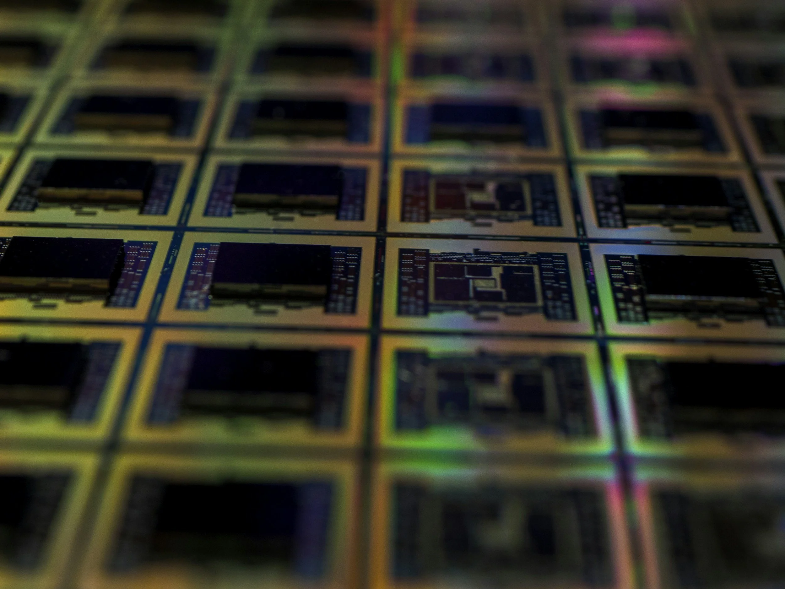 Closeup of semiconductor chips.
