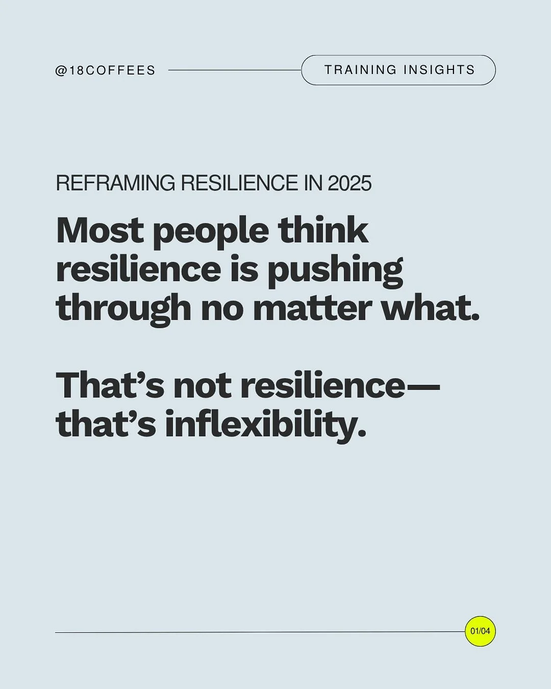 Insights from our cofounder, @calebgardner , from a recent 18 Coffees workshop on reframing what resilience truly means in 2025.

What does resilience in the workplace mean to you?

#Leadership #ChangeManagement #Corporatetraining #FutureOfWork
Busin