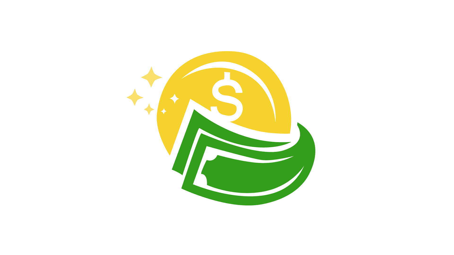A dollar coin with a dollar sign and sparkles next to a green dollar bill, illustrating money or financial gain.