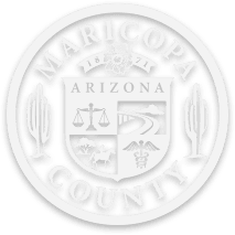 Seal of Maricopa County, Arizona, with symbols including cacti, a star, a horse, and scales of justice.