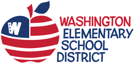 Logo of Washington Elementary School District with a stylized apple and text.