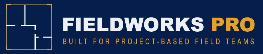 Fieldworks Pro logo with a blueprint layout and text 'Built for Project-Based Field Teams'.