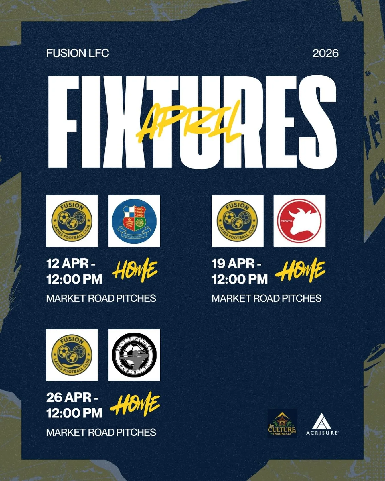 We&rsquo;re staying local this month and we need you on the sidelines! 💛

📍Market Road Football Pitches
⏰ 12pm KO