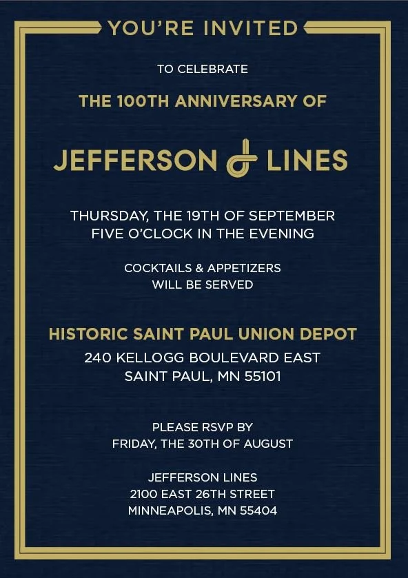 Designed Centennial Invitation - Printed with Metallic Gold Embossing