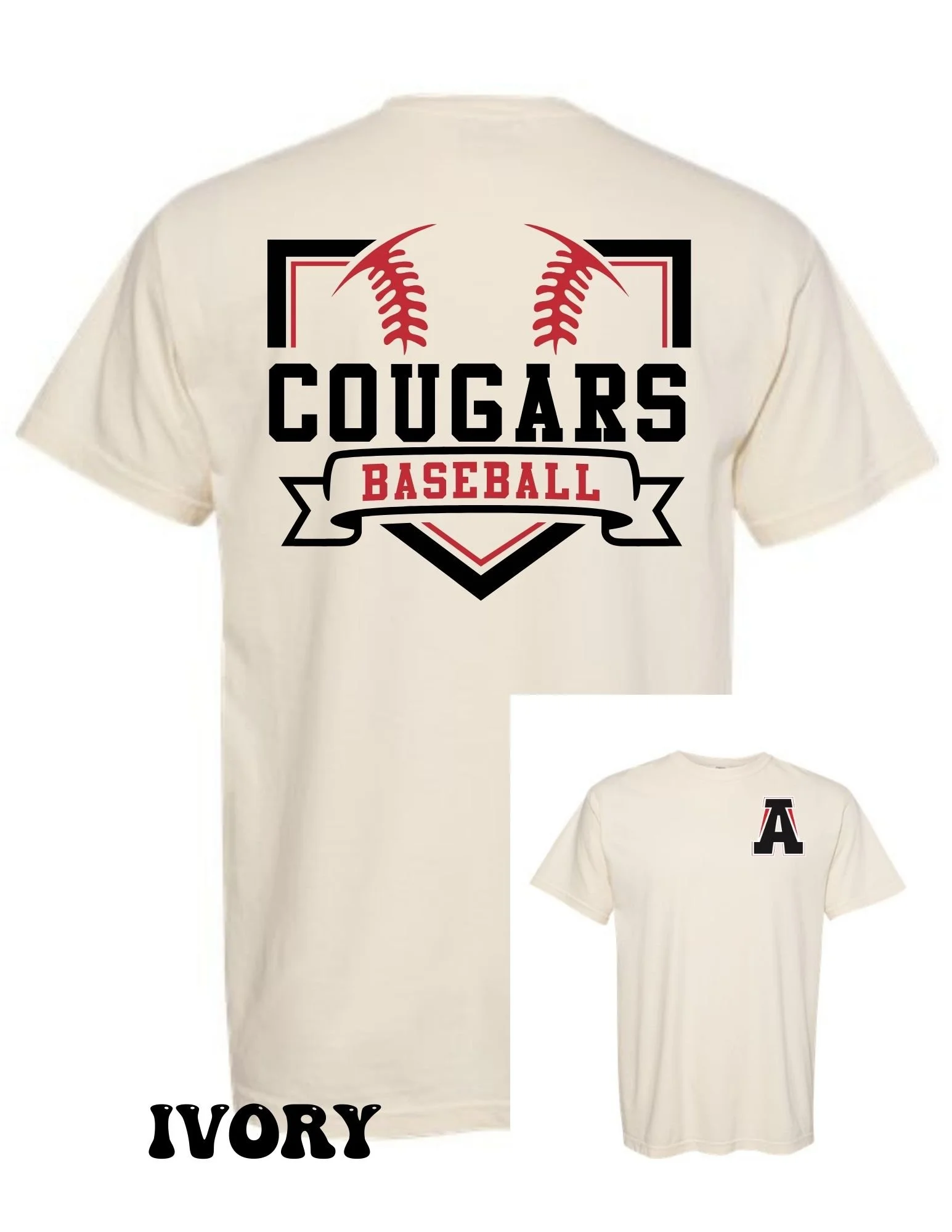 Cougar Home Plate Baseball T-Shirt (Front & Back)