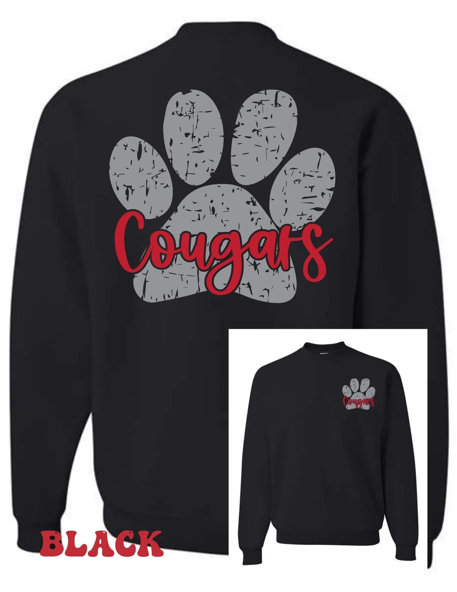 Cougar Grey Paw Crewneck Sweatshirt (Front & Back)