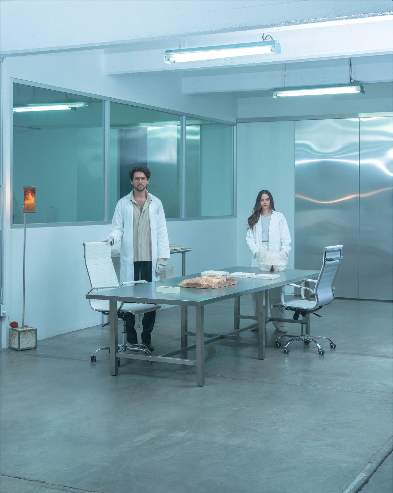 Monterr Lab co-founders Federico Herrera and María Monteys inside their biomaterials laboratory in Mexico City.
