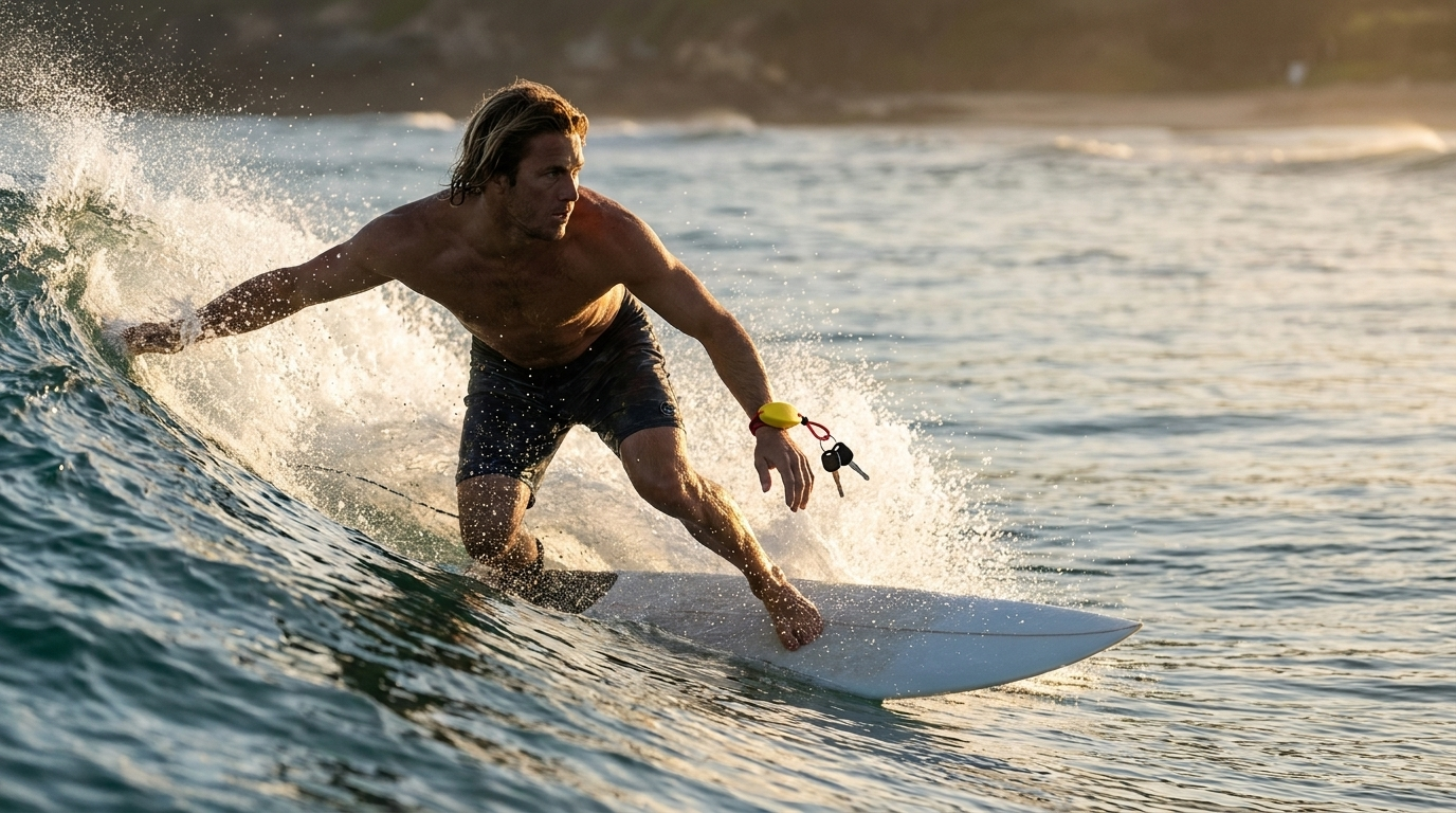 A man surfing on a wave in the ocean during sunset.