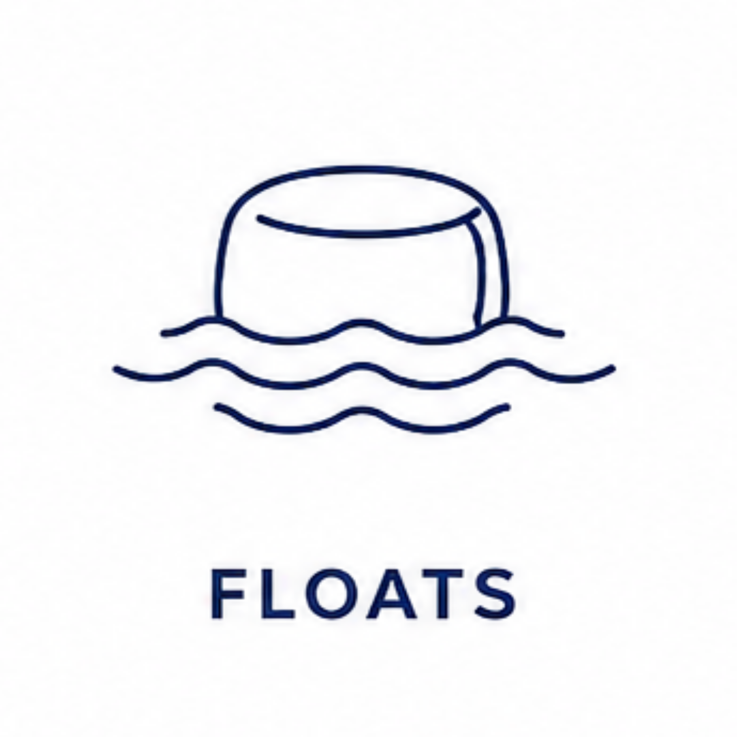 Logo of a flotation device company, featuring a stylized boat floating on waves, with the word 'FLOATS' beneath.